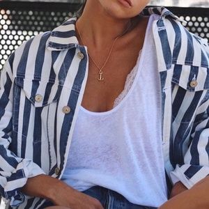 White Striped Denim Jean Jacket | Poshmark
